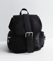New Look Black Buckle Front Mini Drawstring Backpack